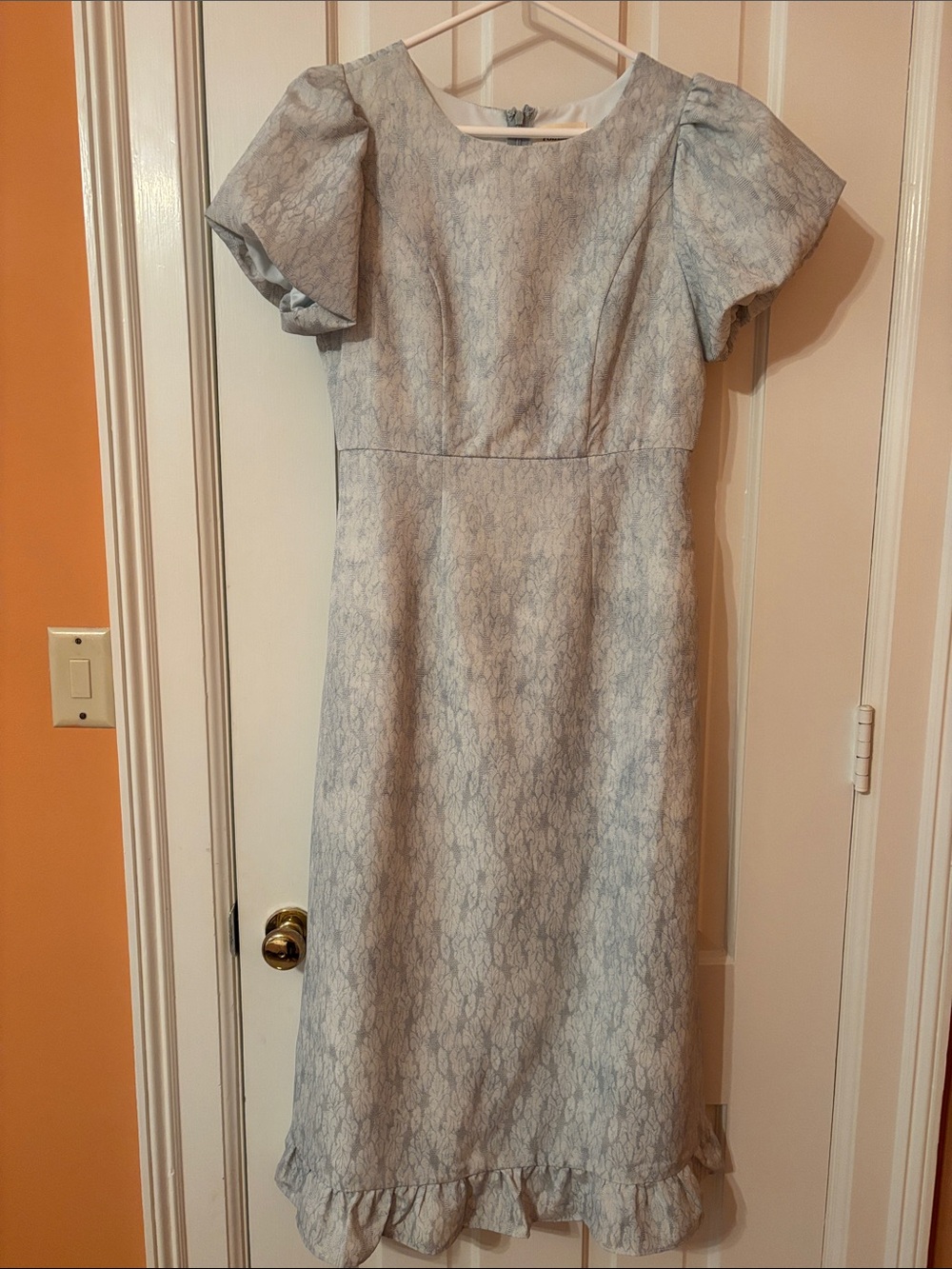 Polagram Light Blue Lace Puff-Sleeve Midi Dress